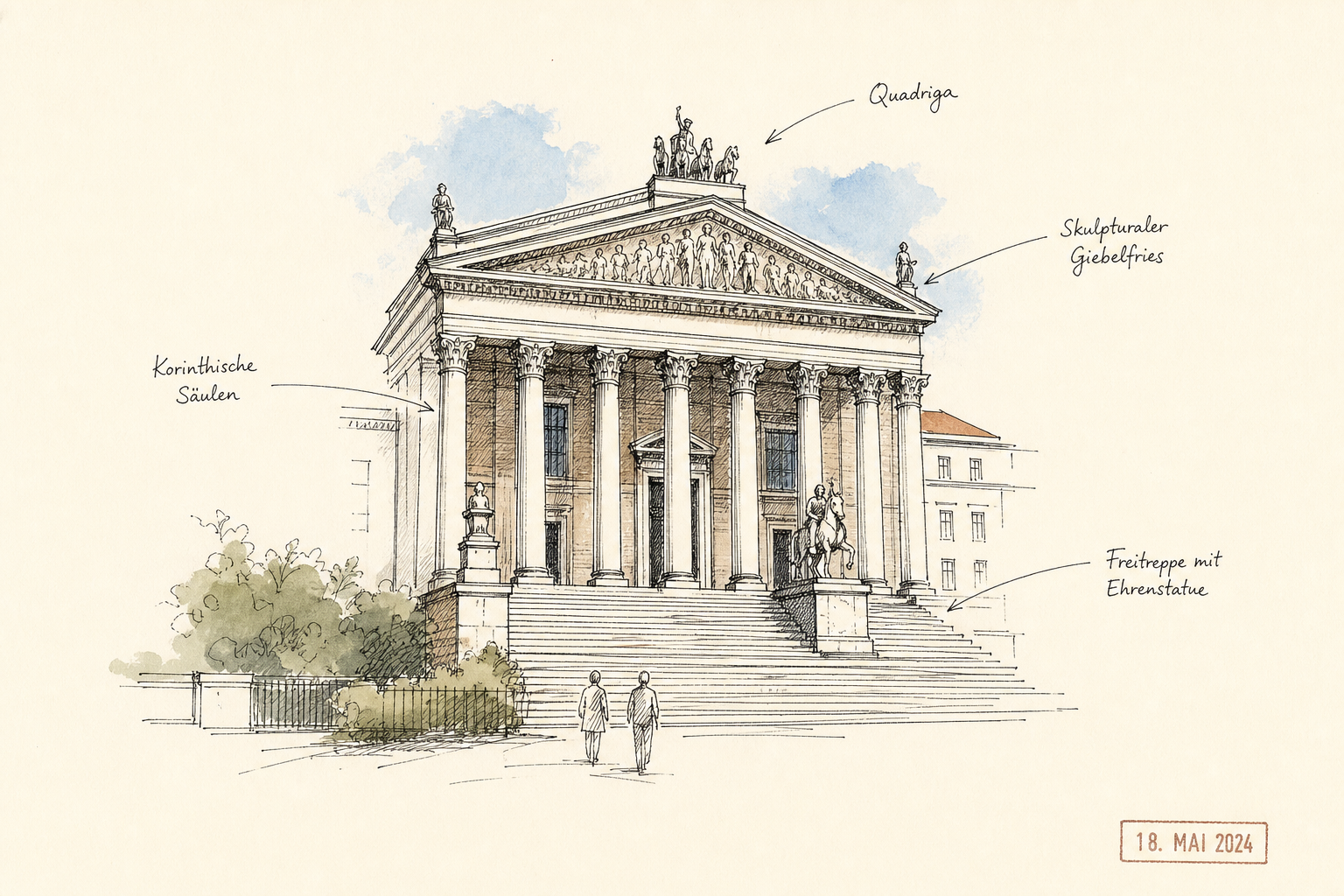 Eine grandiose klassizistische Architektur mit hohen Säulen und symmetrischer Fassade.